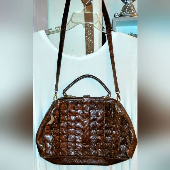 Jessica Simpson Brown Ruffled Alligator Style Crossbody Bag - Picture 1 of 11
